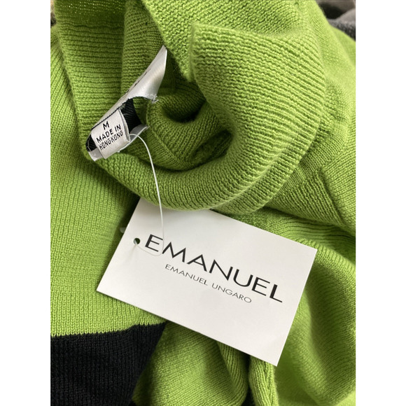 NWT Emanuel Ungaro Wool Turtleneck Sweater Pullover Long Sleeve Green Black M - Picture 4 of 6